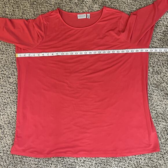 SUSAN GRAVER Red Liquid Knit 3/4 Sleeve Blouse Basics Layering Holiday 3X - Picture 7 of 8